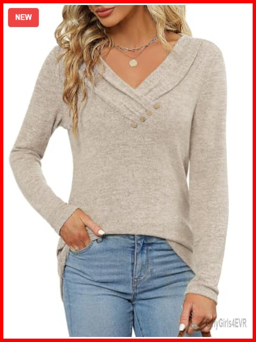 Women's Long Sleeve Tunic Top V Neck Casual Blouse for Leggings